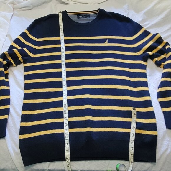 NAUTICA NAVTECH MEN'S COZY NAVY & YELLOW STRIPED SWEATER EUC XL - Picture 4 of 6